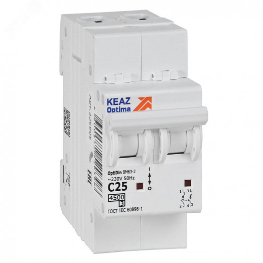 Выключатель автоматический двухполюсный 25А C 4,5кА AC OptiDin BM63-2C25-4,5-УХЛ3