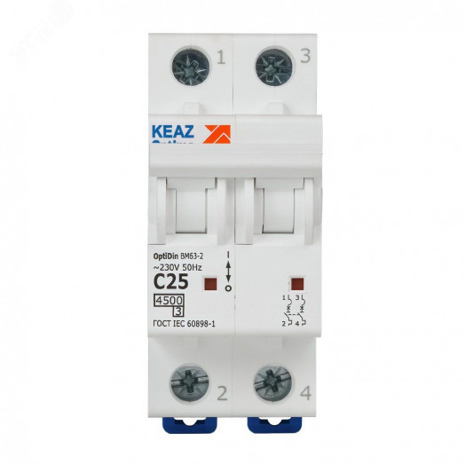 Выключатель автоматический двухполюсный 25А C 4,5кА AC OptiDin BM63-2C25-4,5-УХЛ3