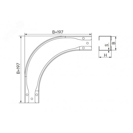 Угол CPO 90 горизонтальный 90° 150х35, в комплекте с крепежными элементами и соединительными пластинами, необходимыми для монтажа