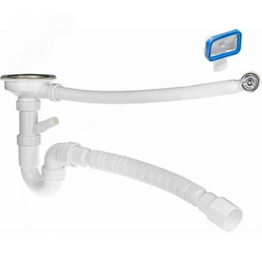 Сифон 2 в 1 для кухни прямой 3 1/2'х40 (нержавеющ я чашка, 2 перелива, без отведения для стиральной машинки), с гофротрубой, с отводом