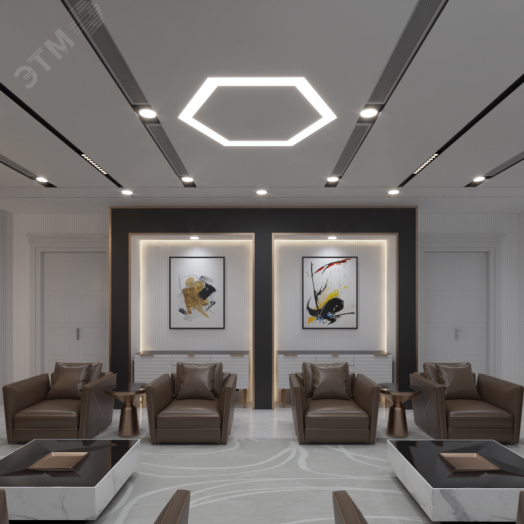 Светильник светодиодный RVE-LBX-HOLE-HEXA-1846-VG (Шестиугольник с отв. 1846х1605х110мм S80мм 132Вт встраиваемый под шпаклевку 4000K Белый)