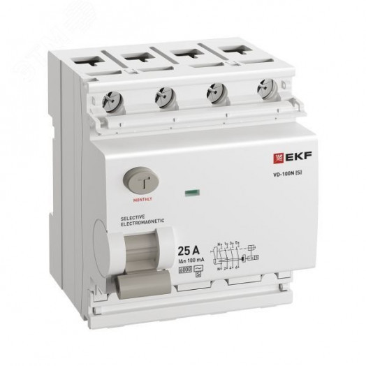 Выключатель дифференциального тока ВД-100N (S-селективный) 4P 25А 100мА AC эл-мех 6кА PROXIMA