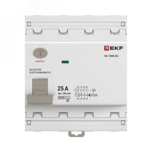 Выключатель дифференциального тока ВД-100N (S-селективный) 4P 25А 100мА AC эл-мех 6кА PROXIMA