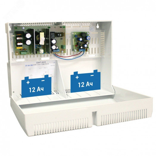 Источник вторичного электропитания СКАТ-2412 24В/2,5А, 12В/0,5А, под 2АКБ 12Ач