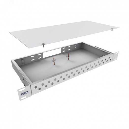 Кросс оптический 19'' частично укомплектованный 1U, 32 порта FC/ST (сплошная панель, сплайс-кассета-1шт) серый RAL 7035