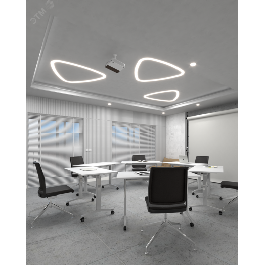 Светильник светодиодный RVE-LBX-HOLE-LITUS-546-VG (Треугольник Рело закругл. с отв. 546х521х80мм S50мм 32Вт встраиваемый под шпаклевку 4000K Белый)