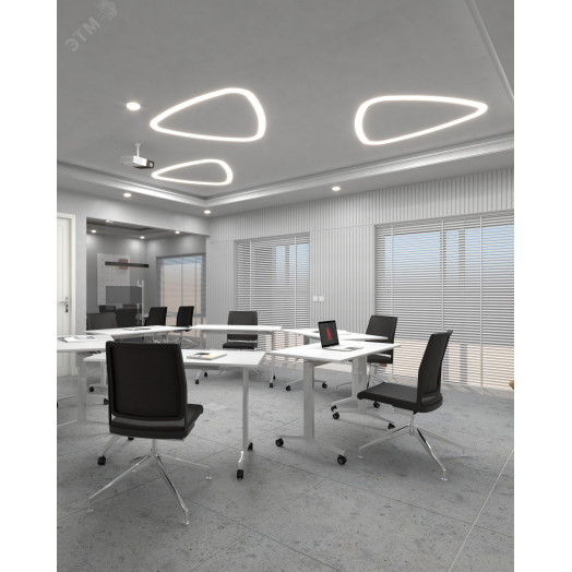 Светильник светодиодный RVE-LBX-HOLE-LITUS-546-VG (Треугольник Рело закругл. с отв. 546х521х80мм S50мм 32Вт встраиваемый под шпаклевку 4000K Белый)