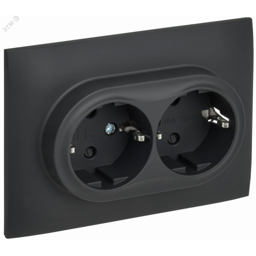 SKANDY Розетка 2-местная с заземлением с защитными шторками 16А в сборе SK-R07G графит IEK