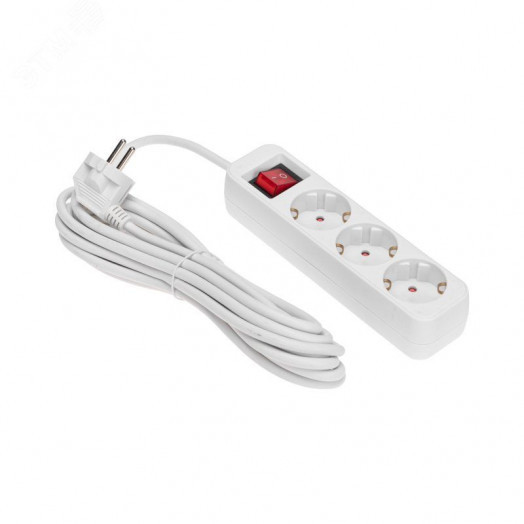 Удлинитель STANDARD 3 гнезда, 5 м, 3х1,0 мм2, с/з, с выключателем, белый