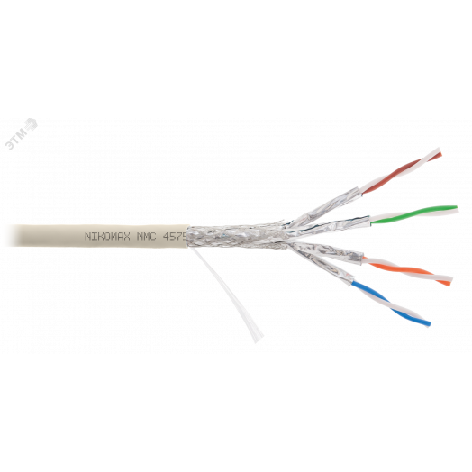 Витая пара S/FTP 4 пары Кат 7a solid BC AWG23 (0.58мм) IN нг(А)-LSLTx светло-серый 500м