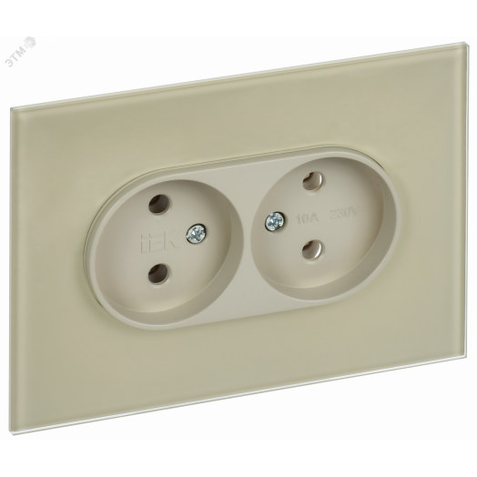 SKANDY Розетка 2-местная без заземления без защитных шторок для плоской вилки 10А SK-R03B стекло бежевый