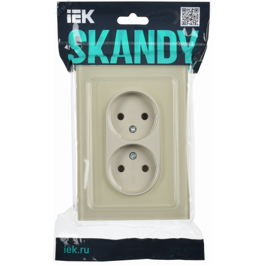 SKANDY Розетка 2-местная без заземления без защитных шторок для плоской вилки 10А SK-R03B стекло бежевый
