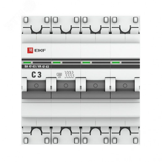 Выключатель автоматический четырехполюсный 3А С ВА47-63 4.5кА PROxima