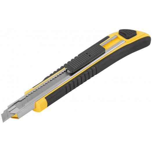 Нож технический 9 мм усиленный прорезиненный, кассета 3 лезвия