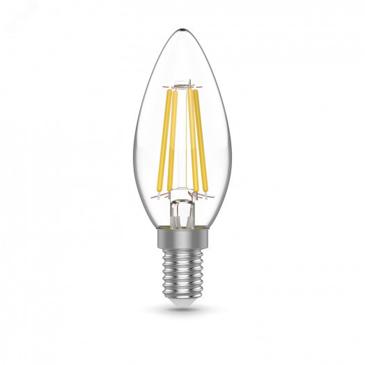 Лампа светодиодная филаментная LED 5.5 Вт 510 лм 2700К свеча теплый E14 AC 220В (промоупаковка 3 лампы) Basic Gauss