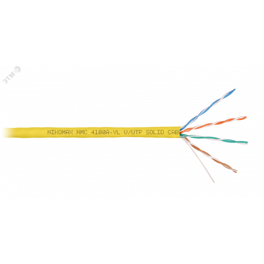 Витая пара U/UTP 4 пары Кат 5e solid BC AWG24 (0.51мм) IN PVC желтый 305м