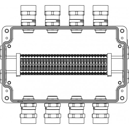 Взрывозащищенная клеммная коробка из алюминия TBE-A-18 -(30xCBC.4) -4x6018ANSBKGM2SB(A) - 2xPBMB(B) - 4x6018ANSBKGM2SB(C) - 2xPBMB(D)1Ex e IIC Т5 Gb / Ex tb IIIC T95°C Db IP66