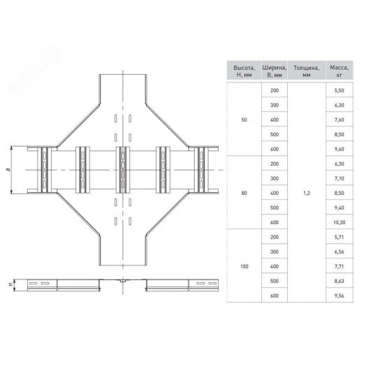 Ответвитель крестообразный лестничный 100х400мм HDZ