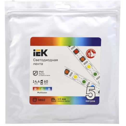 Лента светодиодная 5м LSR-5050RGB60-14,4-IP65-12В IEK