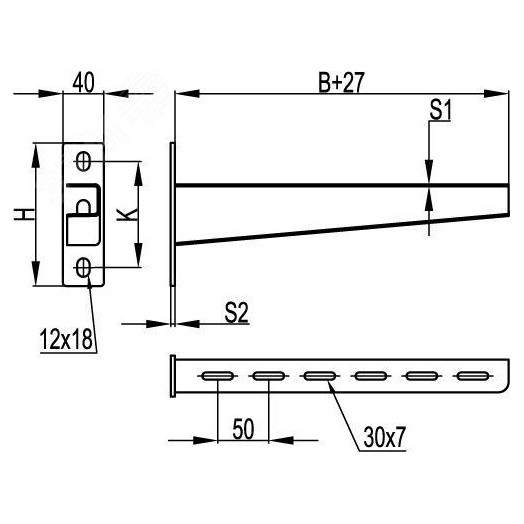 Консоль усиленная 300мм цинк-ламельная
