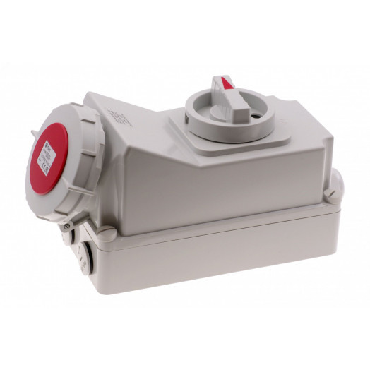 Розетка настенная с выключателем и механической блокировкой 32A/400V/3P+N+E/IP67