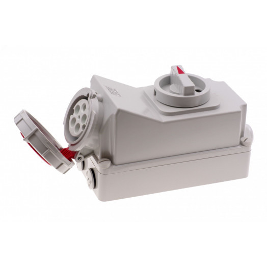 Розетка настенная с выключателем и механической блокировкой 32A/400V/3P+N+E/IP67