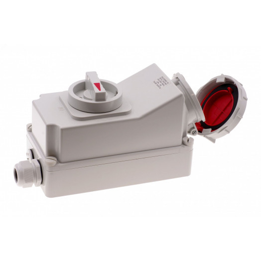 Розетка настенная с выключателем и механической блокировкой 32A/400V/3P+N+E/IP67