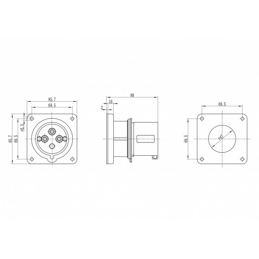 Вилка скрытой установки IP44 32A 3P+E 400В