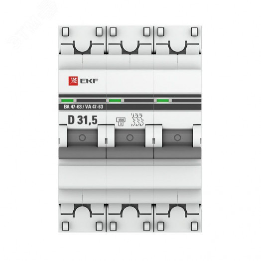 Выключатель автоматический трехполюсный 31.5А D ВА47-63 4.5кА PROxima