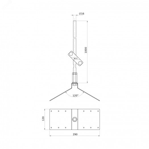 Молниеприемник коньковый с угловым зажимом, 1000 мм