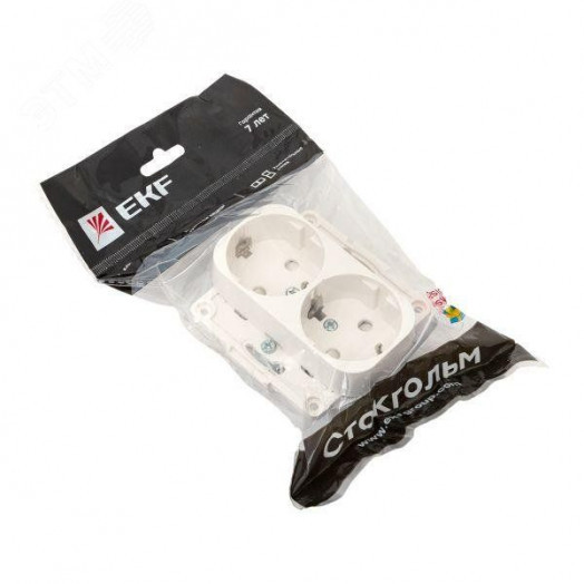 Стокгольм Механизм Розетки 2-местной с/з 16А белый с защ. штор.