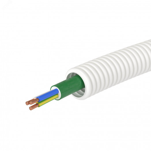 Электротруба ПЛЛ гибкая гофр.не содержит галогенов д.25мм, цвет белый, с кабелем ППГнг(А)-FRHF 3x1,5мм? РЭК ГОСТ+,50м