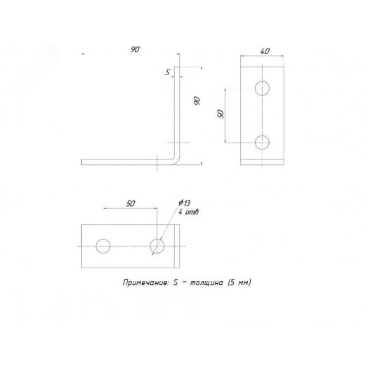 STRUT-пластина угловая 90гр. 4 отверстия HDZ