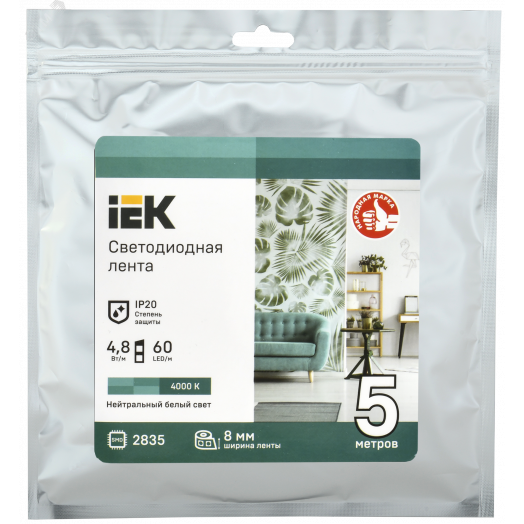Лента светодиодная 5м LSR-2835NW60-4,8-IP20-12В IEK