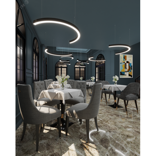 Светильник светодиодный RVE-LBX-ARCO-1400-P (Полукольцо 1400х700х100мм S80мм 51Вт Подвесной 4000К Белый)