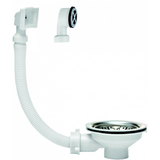 Выпуск для мойки чаша D90 мм из нержавеющей стали с двумя переливами в комплекте (круглый и квадратный)