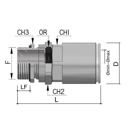 Муфта труба-коробка D=32мм с уплотнением кабеля IP68 М32х1.5 D=15 - 21мм