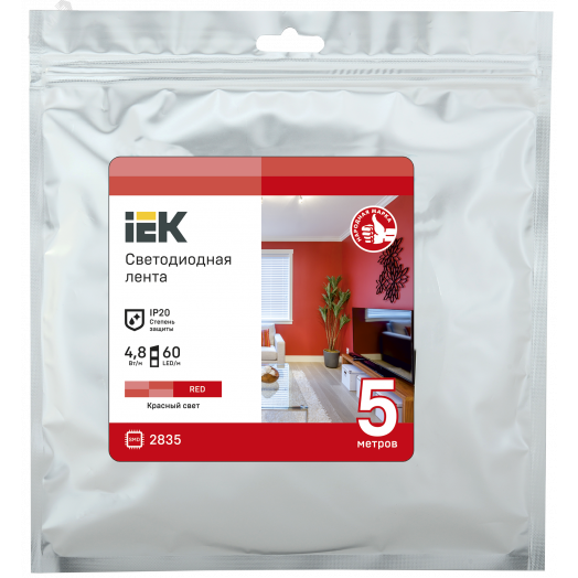 Лента светодиодная 5м LSR-2835R60-4,8-IP20-12В IEK
