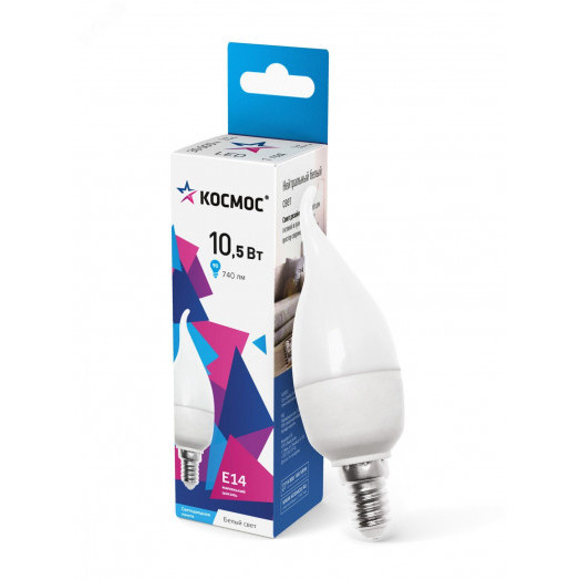 Лампа светодиодная LED 10.5Вт Свеча на ветру 220В Е14 6500К холодный 860 лм
