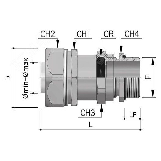 Муфта металлорукав-коробка DN 26 с уплотнением кабеля IP68 М40х15 D=20 - 27мм