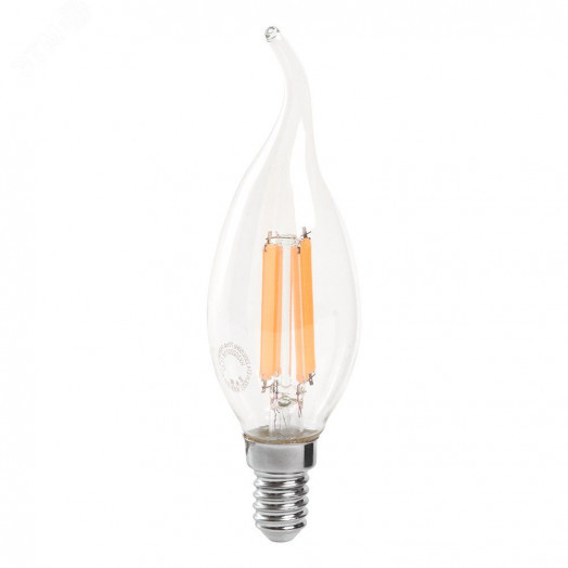 Лампа светодиодная LED 15вт Е14 белый свеча на ветру FILAMENT