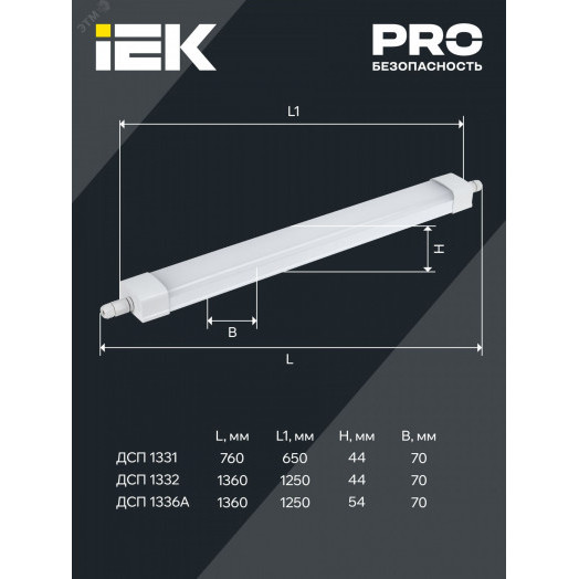LIGHTING PRO Светильник светодиодный ДСП 1332 36Вт 5000К IP65 1200мм IEK