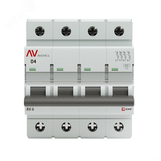 Выключатель автоматический AV-6 4P 4A (D) 6kA AVERES