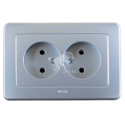 Розетка двойная скрытая со шторками серебро