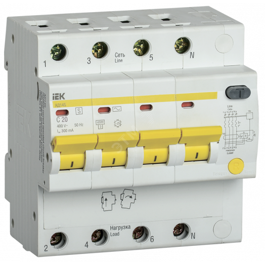 Выключатель автоматический дифференциальный АД14S 4Р 20А 300мА