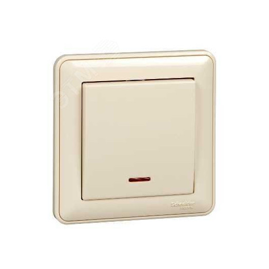 Выключатель одноклавишный, с подсветкой, 10АХ, в сборе, слоновая кость