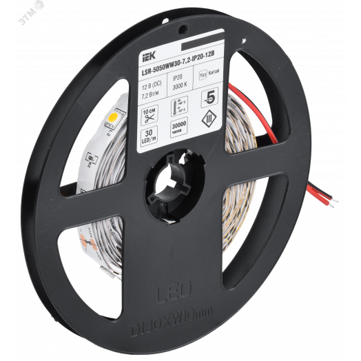 Лента светодиодная 5м LSR-5050WW30-7,2-IP20-12В IEK