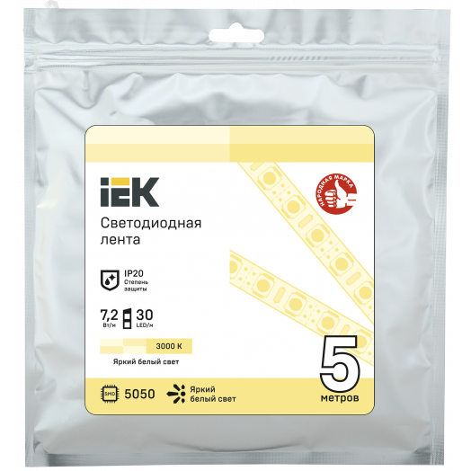 Лента светодиодная 5м LSR-5050WW30-7,2-IP20-12В IEK