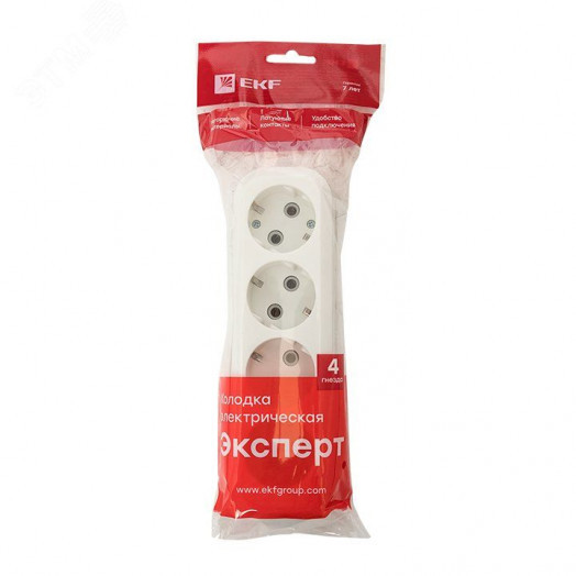 Колодка 4 гнезда с заземлением 16А Эксперт