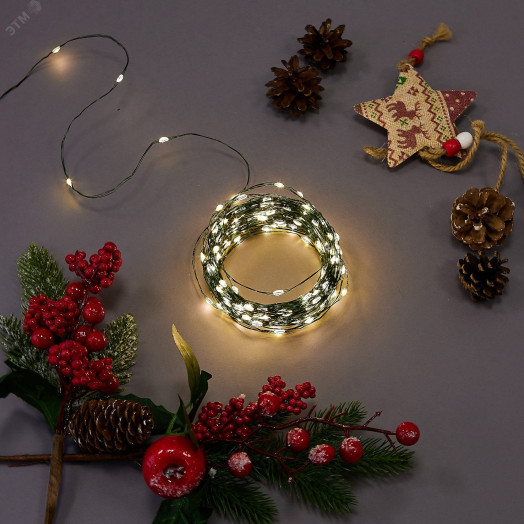 Гирлянда светодиодная Роса 20м 200 светодиодов Теплый белый свет Провод зеленый ТМ Uniel ULD-S2000-200/DGA WARM WHITE IP20 DEW